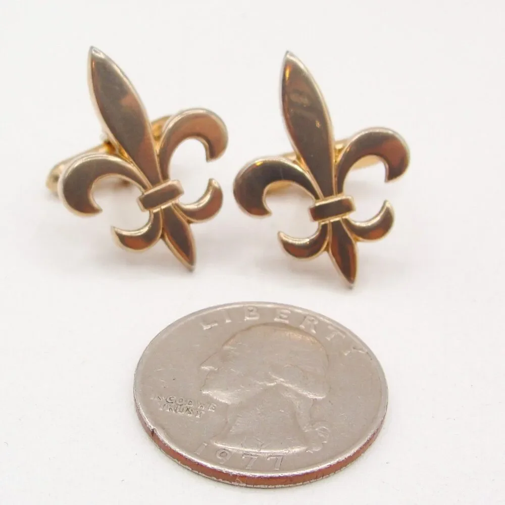Vintage Swank Gold Tone Fleur de Lis Cufflinks Royal French Heraldry Wedding MCM